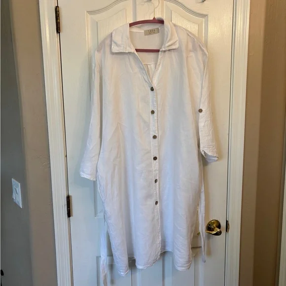 Saga Made in Italy 100% Linen Button up Oversized Shirt/Dress One Size - Picture 3 of 10